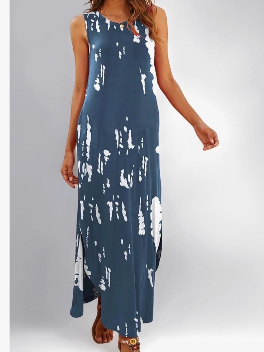 Hount Sleeveless Blue & White Maxi  Dress